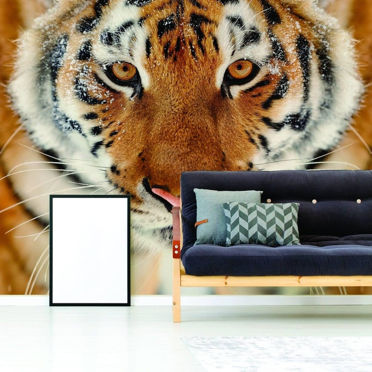 a couch and a picture frame