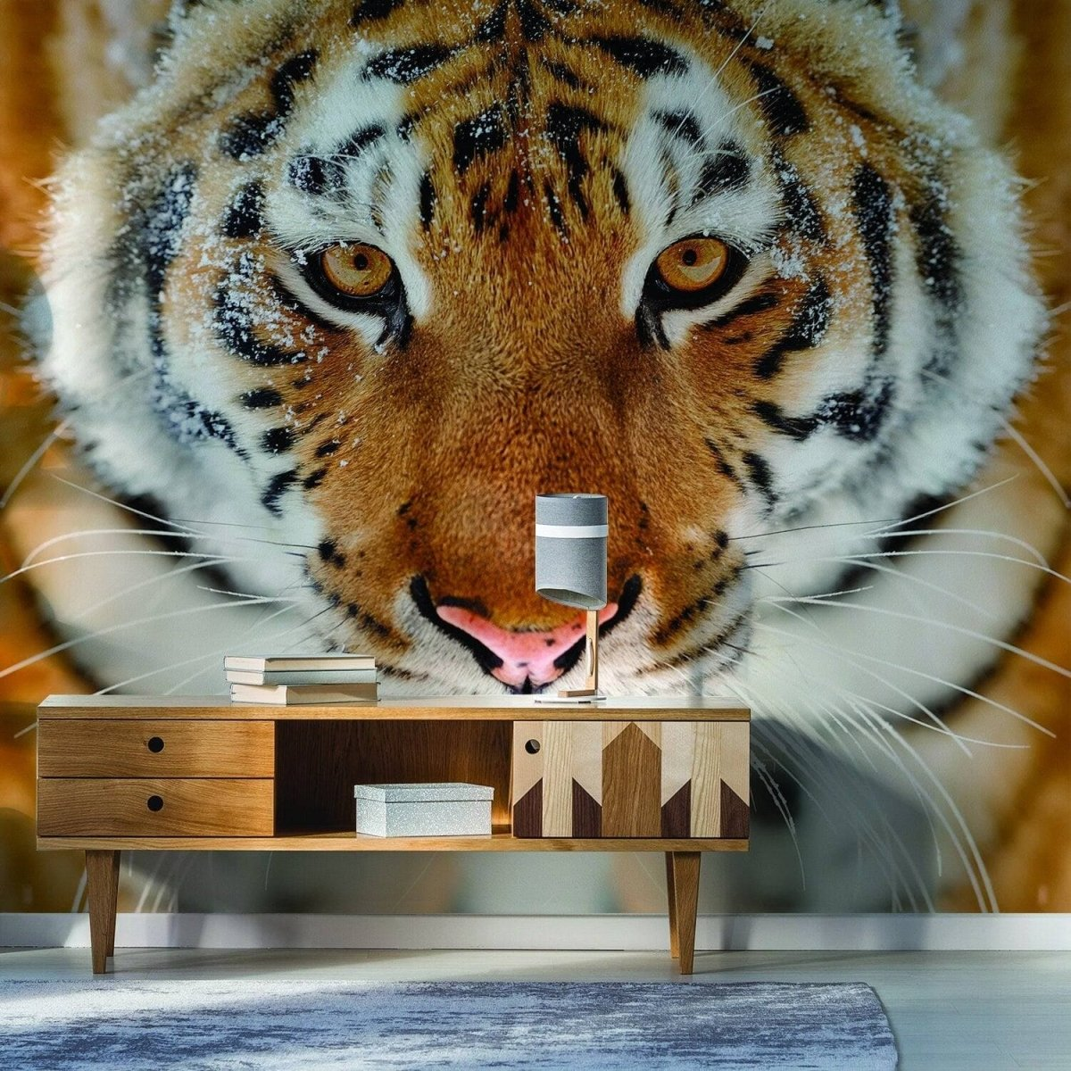 a cabinet with a tiger's face on it