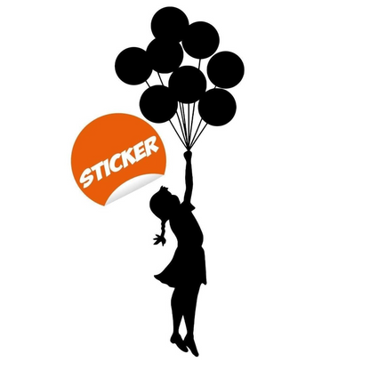 Balloon Girl Banksy Wall Sticker - Hot Air Nursery Baby Decor Vinyl Room Cute Decal - Teen Love Silhouette Black Label Drawn Gift Mural