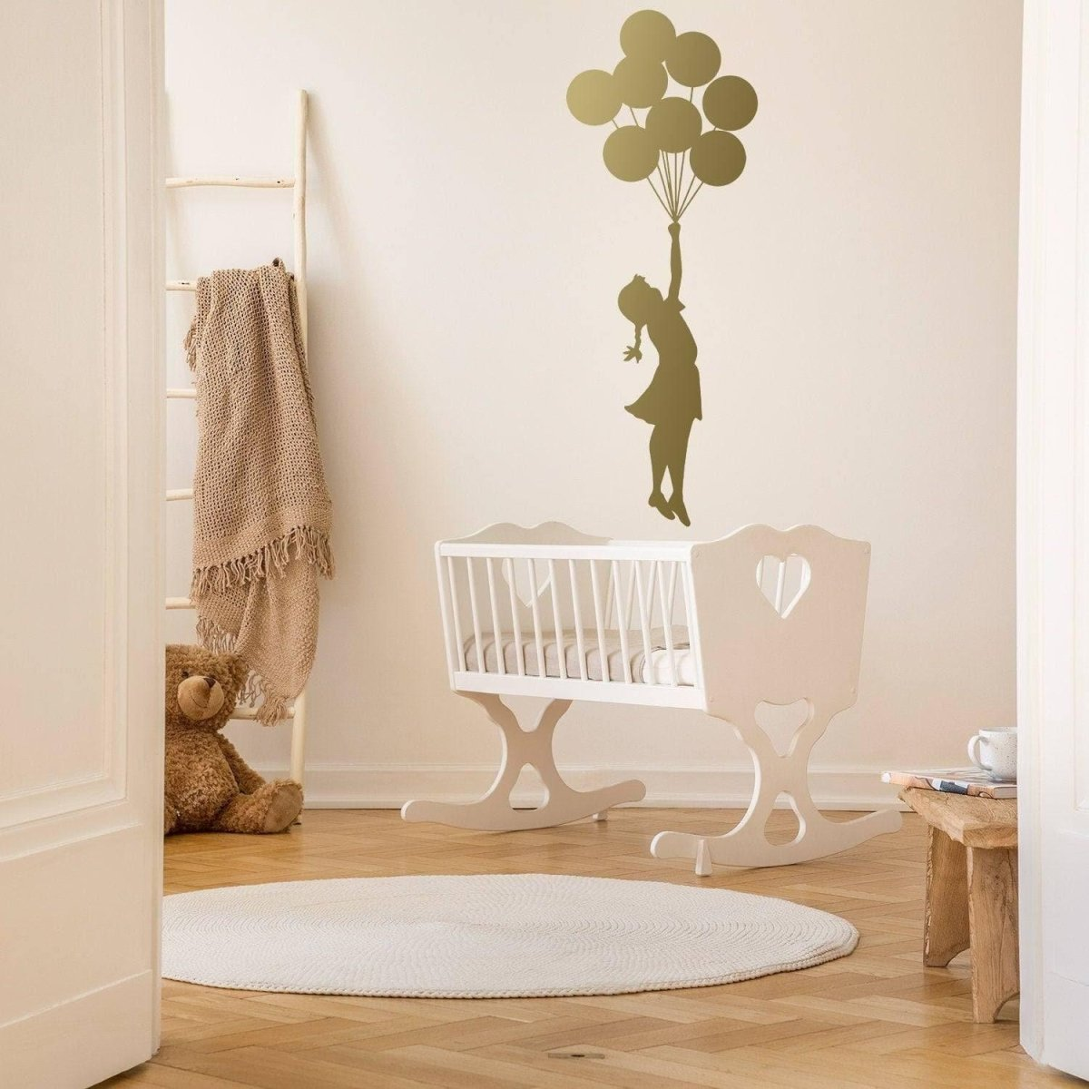 Balloon Girl Banksy Wall Sticker - Hot Air Nursery Baby Decor Vinyl Room Cute Decal - Teen Love Silhouette Black Label Drawn Gift Mural