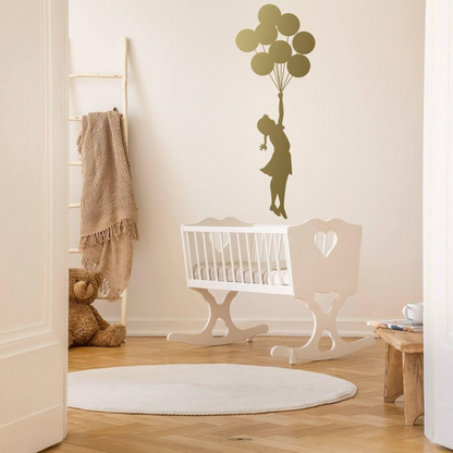Balloon Girl Banksy Wall Sticker - Hot Air Nursery Baby Decor Vinyl Room Cute Decal - Teen Love Silhouette Black Label Drawn Gift Mural