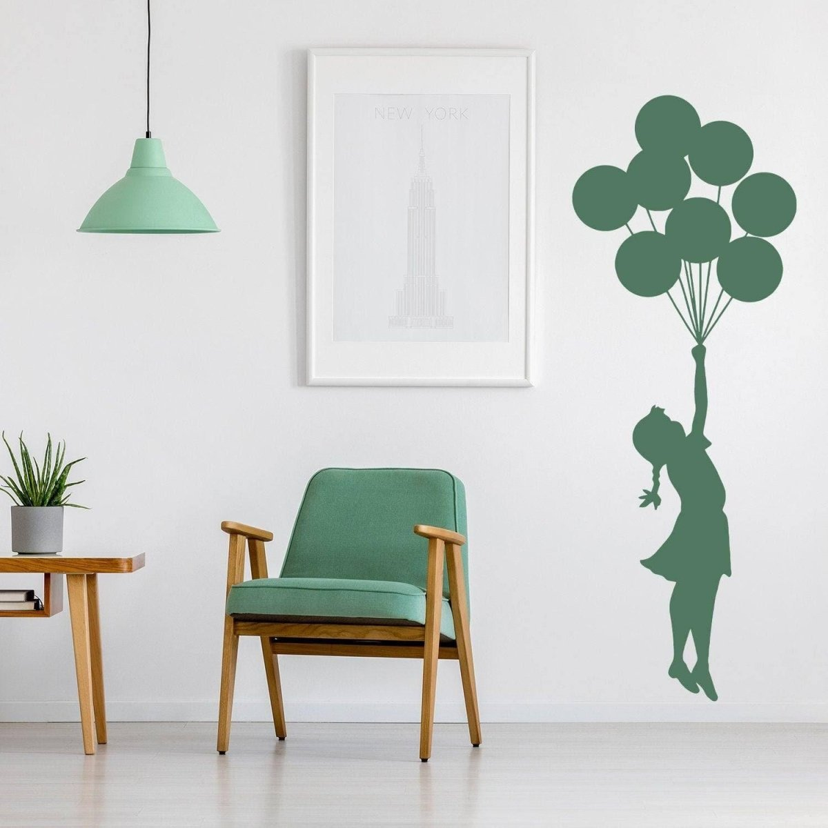 Balloon Girl Banksy Wall Sticker - Hot Air Nursery Baby Decor Vinyl Room Cute Decal - Teen Love Silhouette Black Label Drawn Gift Mural