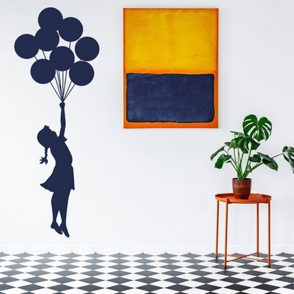 Balloon Girl Banksy Wall Sticker - Hot Air Nursery Baby Decor Vinyl Room Cute Decal - Teen Love Silhouette Black Label Drawn Gift Mural