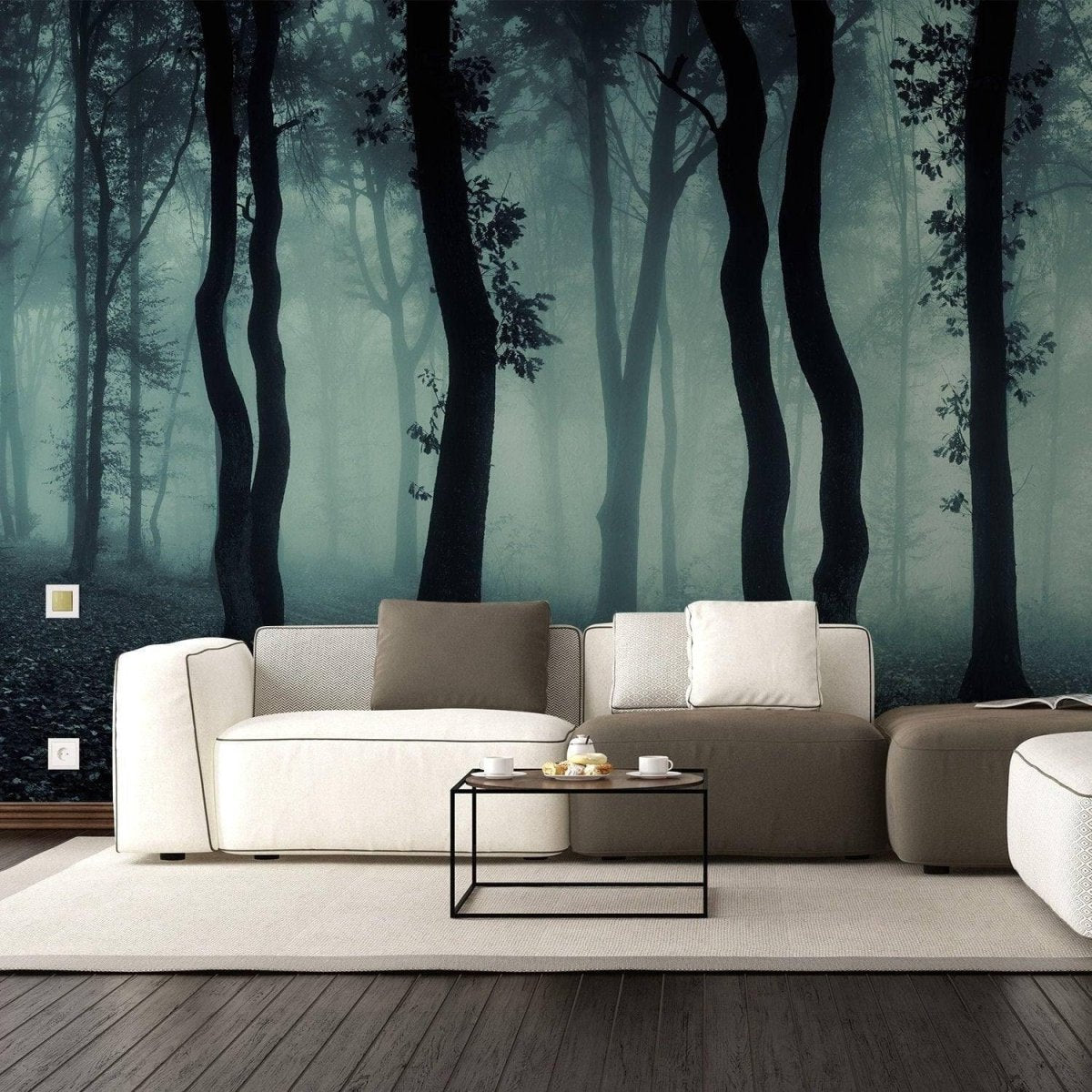 a room with a couch and a coffee table