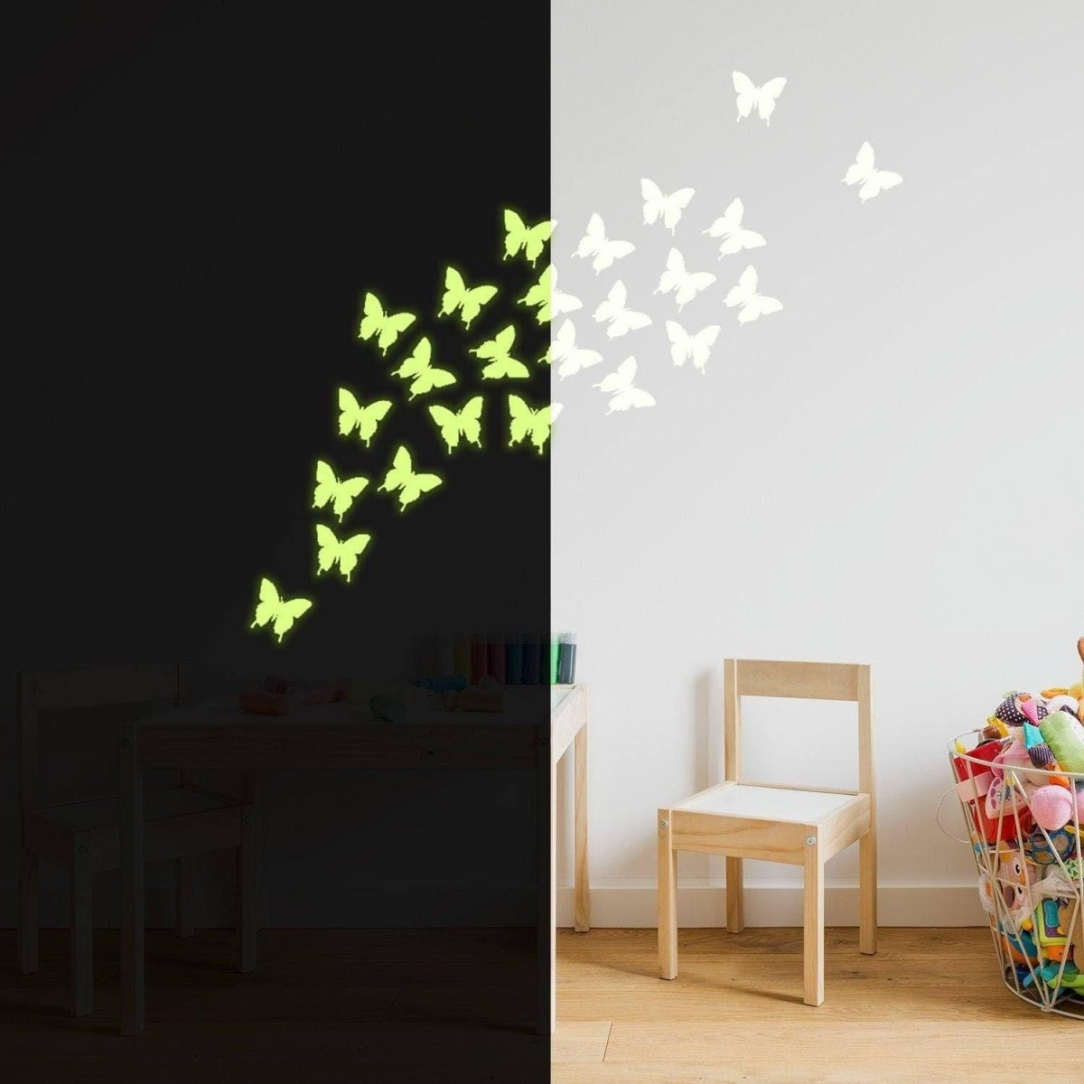 24x The Flying Butterfly Glow At Night Decal - Glowing Vinyl In Dark Sticker Butterflies - Art Wall Elements Of Nature Illustration Decor