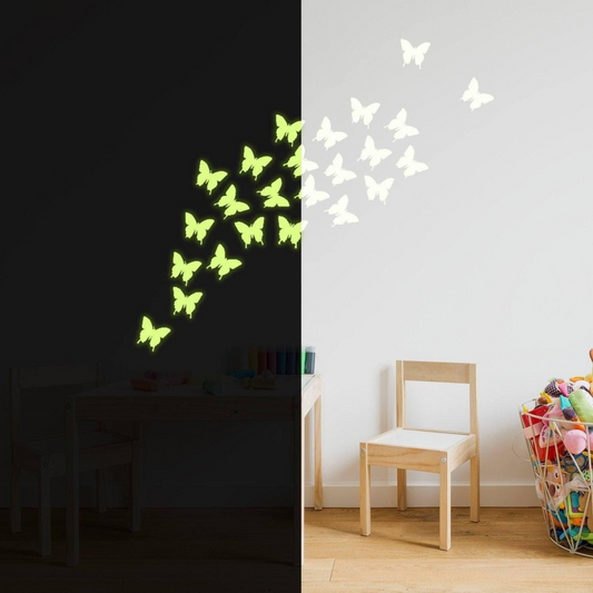 24x The Flying Butterfly Glow At Night Decal - Glowing Vinyl In Dark Sticker Butterflies - Art Wall Elements Of Nature Illustration Decor