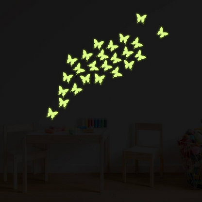 24x The Flying Butterfly Glow At Night Decal - Glowing Vinyl In Dark Sticker Butterflies - Art Wall Elements Of Nature Illustration Decor