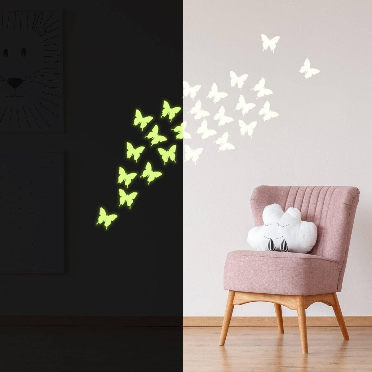 24x The Flying Butterfly Glow At Night Decal - Glowing Vinyl In Dark Sticker Butterflies - Art Wall Elements Of Nature Illustration Decor