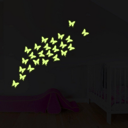24x The Flying Butterfly Glow At Night Decal - Glowing Vinyl In Dark Sticker Butterflies - Art Wall Elements Of Nature Illustration Decor