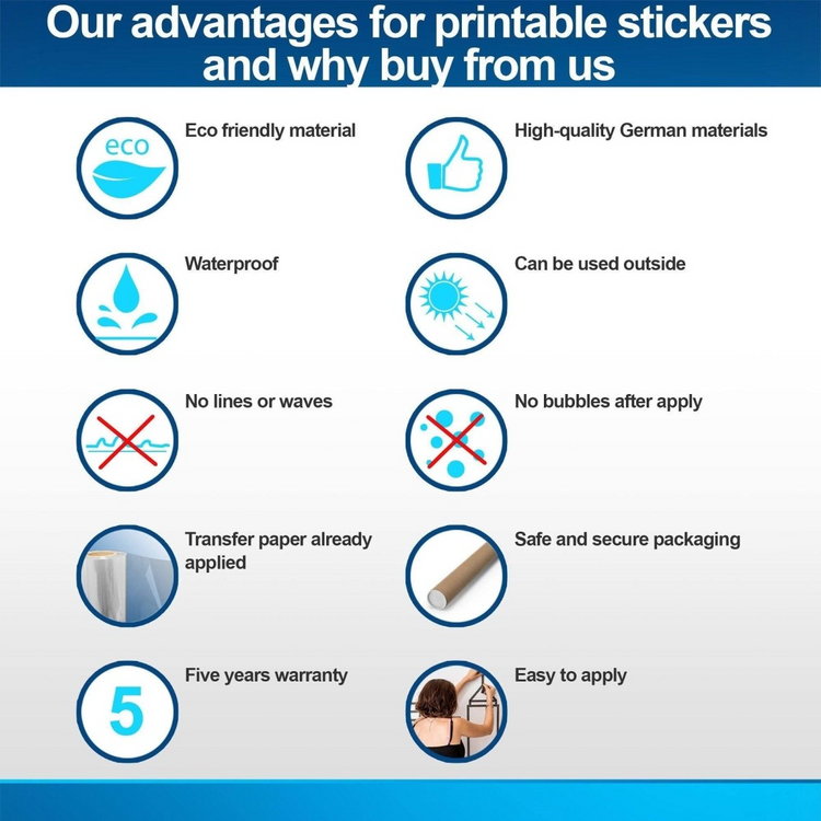 a white background with blue circles and icons