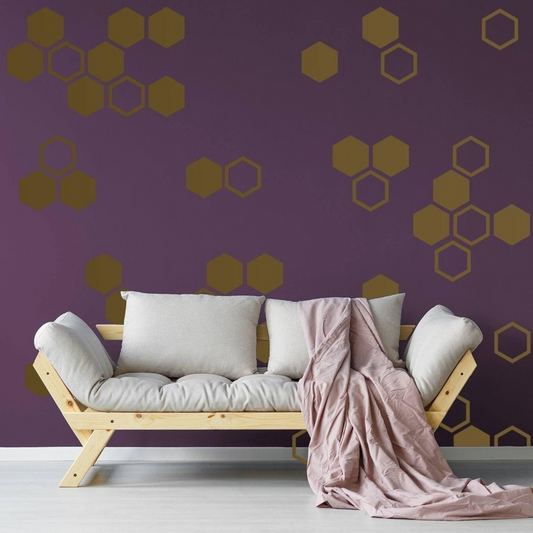 50x Honeycomb Wall Stickers Decor - Geometric Hexagon Sticker For Bedroom Living Room - Gold Vinyl Decal Adhesive Honey Comb Bee Cell Decals