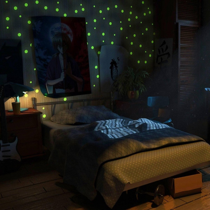257x Glow In The Dark Circle Stars Wall Stickers - The Ceiling Round Ring And Moon Glowing Decal - Space Bedroom Home Night Constellation