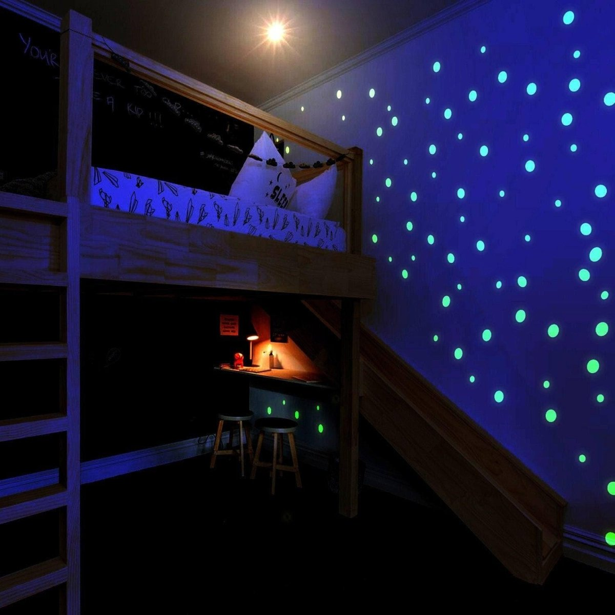 257x Glow In The Dark Circle Stars Wall Stickers - The Ceiling Round Ring And Moon Glowing Decal - Space Bedroom Home Night Constellation