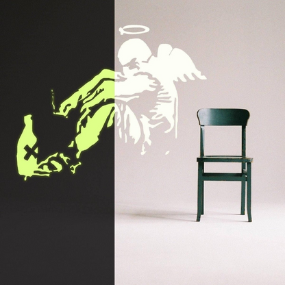 Glow In Dark Banksy Fallen Angel Wall Sticker - Night Glowing Giant Street Graffiti Wings Vinyl Decal - Realistic Luminescent Light Ghost