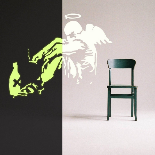 Glow In Dark Banksy Fallen Angel Wall Sticker - Night Glowing Giant Street Graffiti Wings Vinyl Decal - Realistic Luminescent Light Ghost
