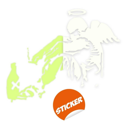Glow In Dark Banksy Fallen Angel Wall Sticker - Night Glowing Giant Street Graffiti Wings Vinyl Decal - Realistic Luminescent Light Ghost