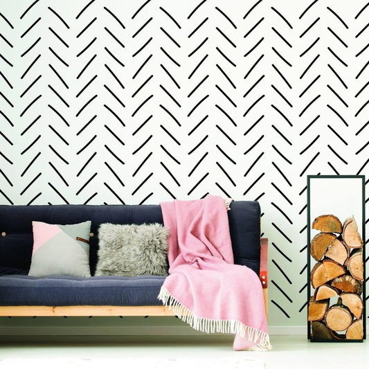 7x Rolls of Herringbone Wallpaper Peel And Stick Stickers - Geometric Self Adhesive Black Removable Stripes Wall - Waterproof Vinyl Decals