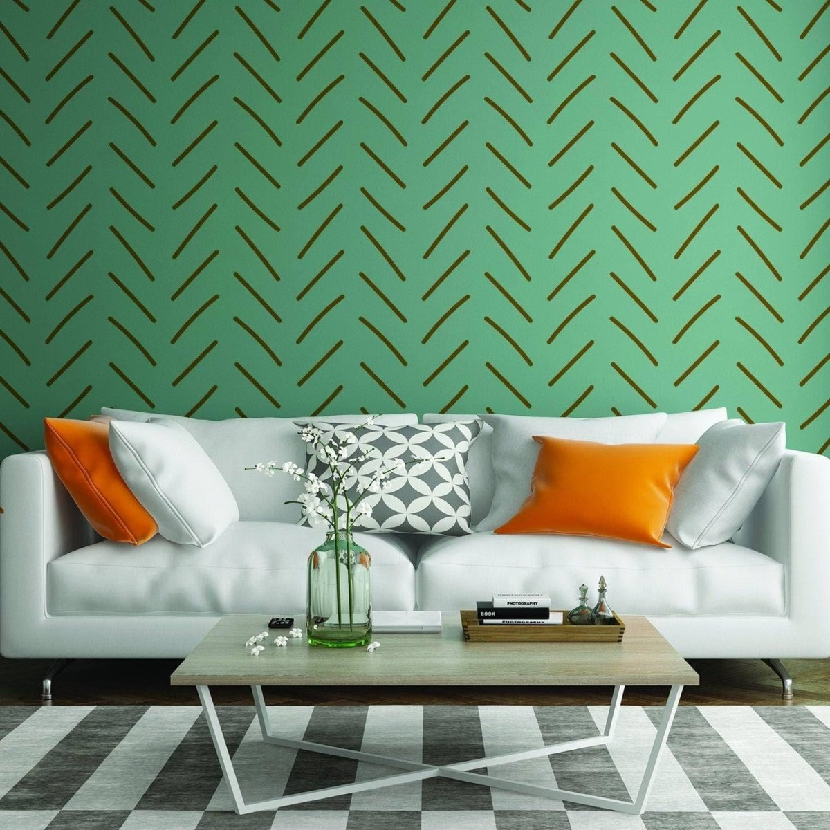 7x Rolls of Herringbone Wallpaper Peel And Stick Stickers - Geometric Self Adhesive Black Removable Stripes Wall - Waterproof Vinyl Decals