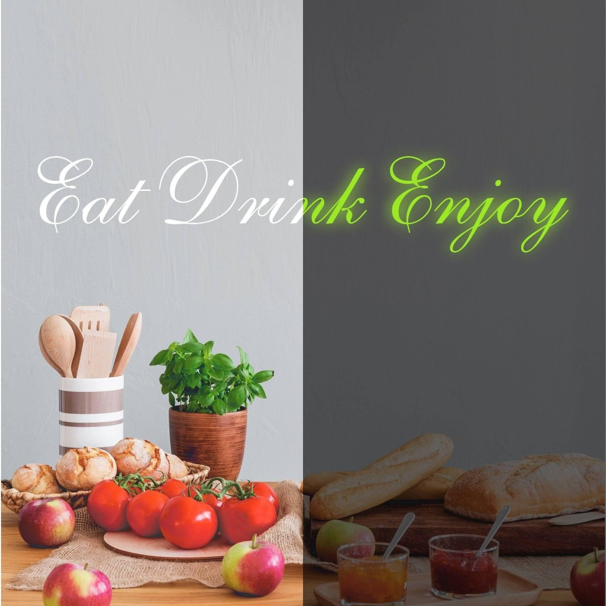 Glow In Dark Eat Drink Enjoy Quote Wall Vinyl Sticker - Glowing Kitchen Text Decal Sign - Nigh Light Neon Sayings Decor Sign Room
