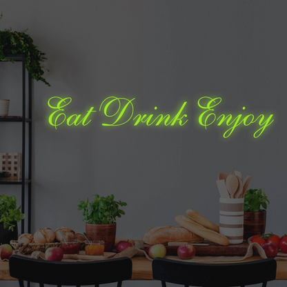 Glow In Dark Eat Drink Enjoy Quote Wall Vinyl Sticker - Glowing Kitchen Text Decal Sign - Nigh Light Neon Sayings Decor Sign Room