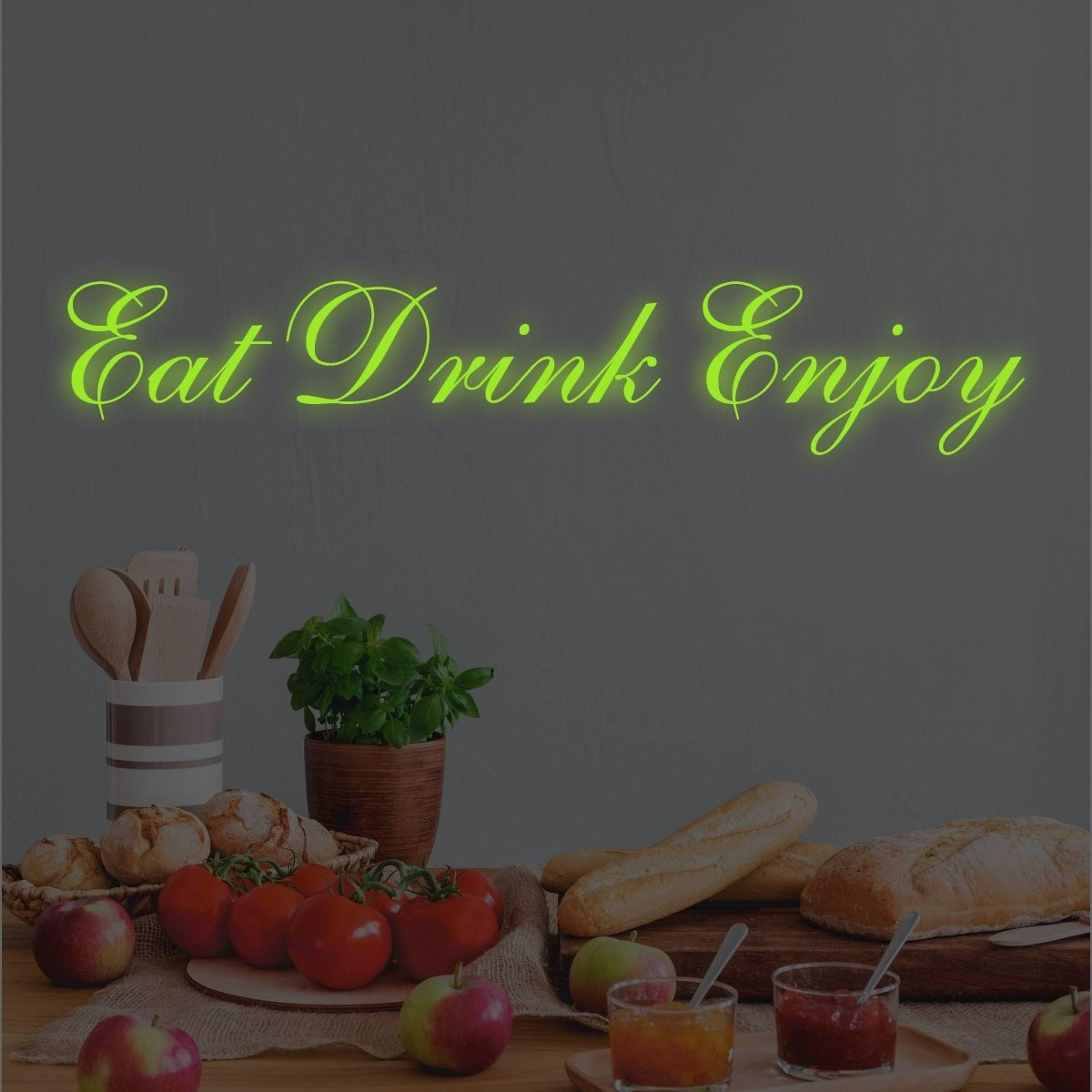 Glow In Dark Eat Drink Enjoy Quote Wall Vinyl Sticker - Glowing Kitchen Text Decal Sign - Nigh Light Neon Sayings Decor Sign Room