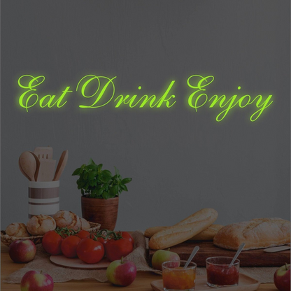 Glow In Dark Eat Drink Enjoy Quote Wall Vinyl Sticker - Glowing Kitchen Text Decal Sign - Nigh Light Neon Sayings Decor Sign Room