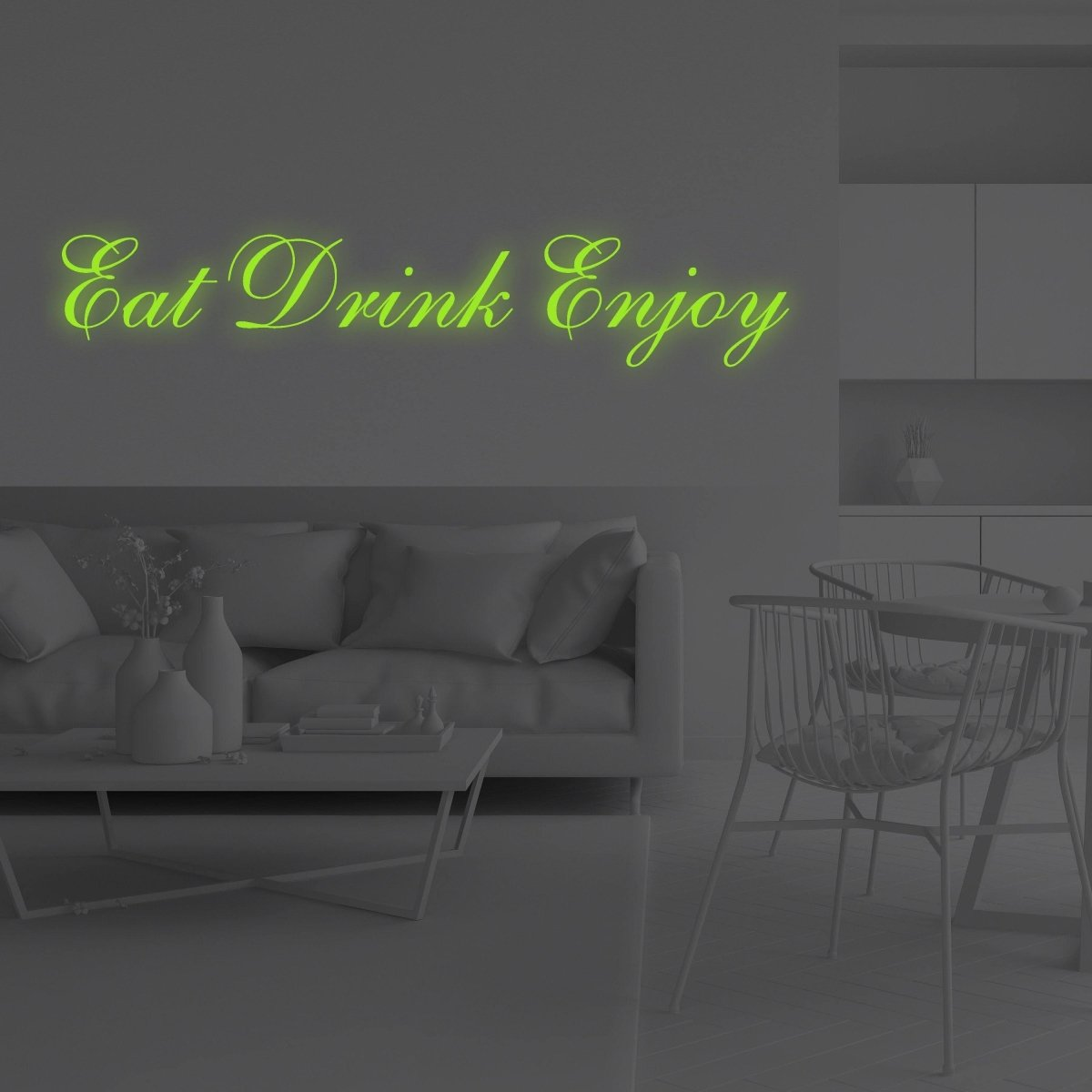 Glow In Dark Eat Drink Enjoy Quote Wall Vinyl Sticker - Glowing Kitchen Text Decal Sign - Nigh Light Neon Sayings Decor Sign Room