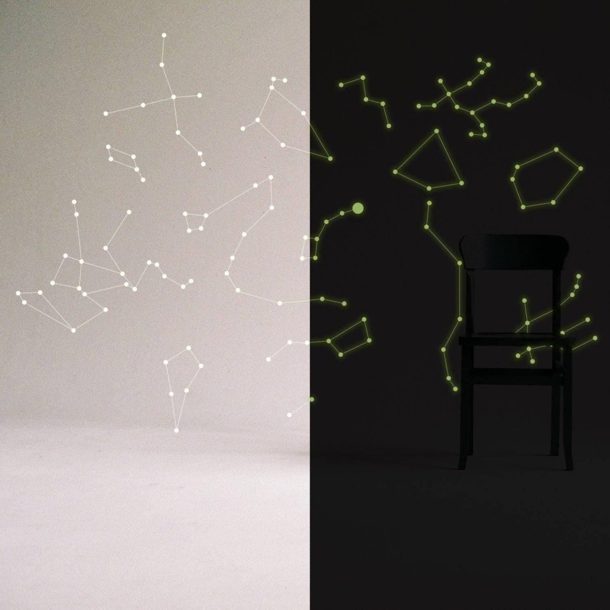 Glowing Vinyl Ceiling Decal Star Map with Lines - Glow in the Dark Constellations Sticker - Luminescent Milky Way Stars + Free Decal Gift!