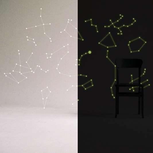 Glowing Vinyl Ceiling Decal Star Map with Lines - Glow in the Dark Constellations Sticker - Luminescent Milky Way Stars + Free Decal Gift!
