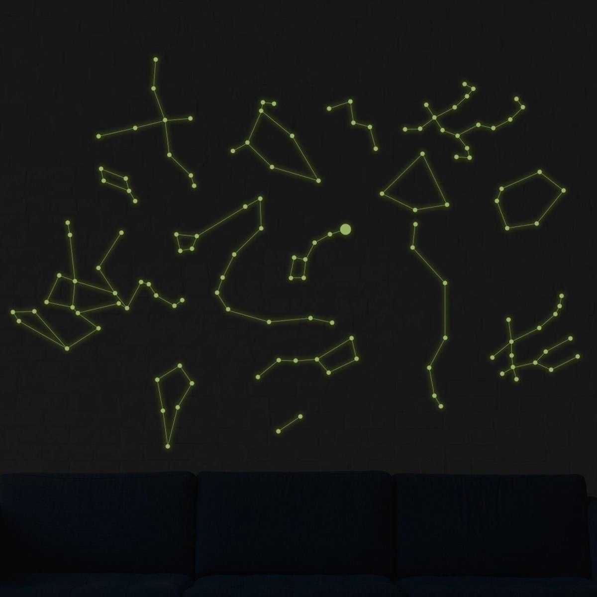 Glowing Vinyl Ceiling Decal Star Map with Lines - Glow in the Dark Constellations Sticker - Luminescent Milky Way Stars + Free Decal Gift!