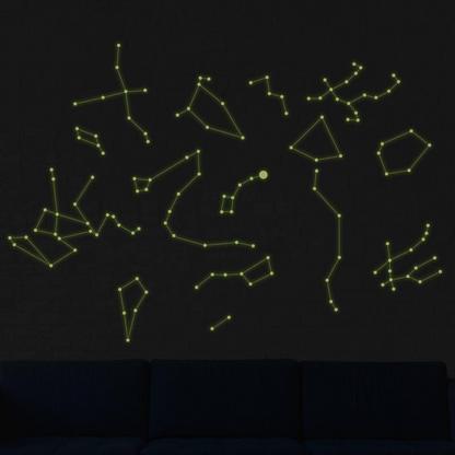 Glowing Vinyl Ceiling Decal Star Map with Lines - Glow in the Dark Constellations Sticker - Luminescent Milky Way Stars + Free Decal Gift!