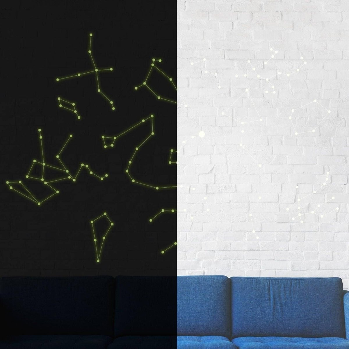 Glowing Vinyl Ceiling Decal Star Map with Lines - Glow in the Dark Constellations Sticker - Luminescent Milky Way Stars + Free Decal Gift!