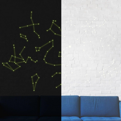Glowing Vinyl Ceiling Decal Star Map with Lines - Glow in the Dark Constellations Sticker - Luminescent Milky Way Stars + Free Decal Gift!