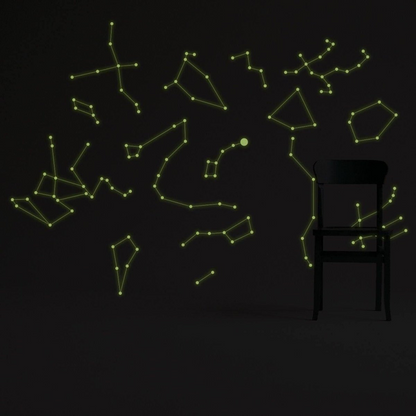 Glowing Vinyl Ceiling Decal Star Map with Lines - Glow in the Dark Constellations Sticker - Luminescent Milky Way Stars + Free Decal Gift!