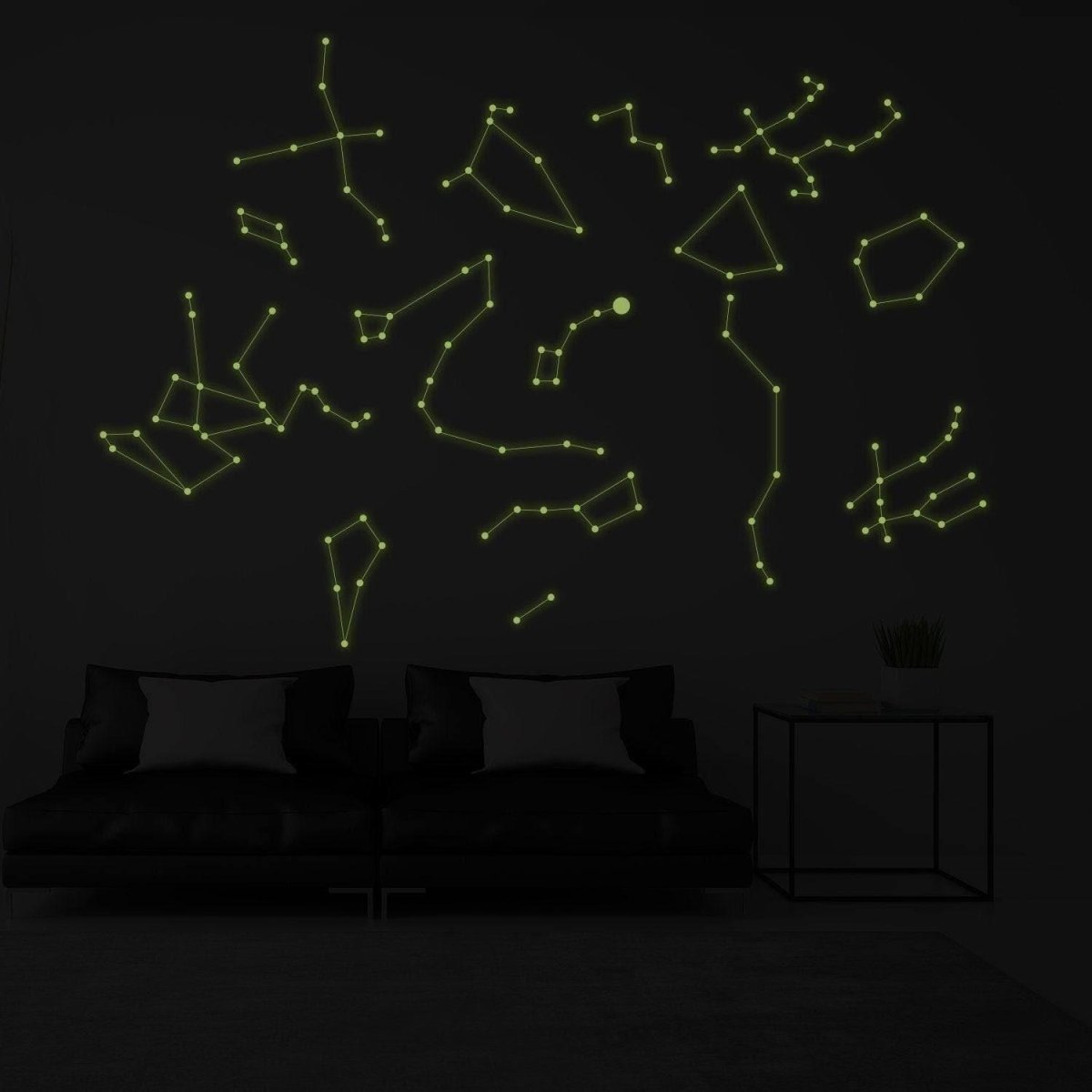 Glowing Vinyl Ceiling Decal Star Map with Lines - Glow in the Dark Constellations Sticker - Luminescent Milky Way Stars + Free Decal Gift!