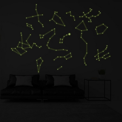 Glowing Vinyl Ceiling Decal Star Map with Lines - Glow in the Dark Constellations Sticker - Luminescent Milky Way Stars + Free Decal Gift!