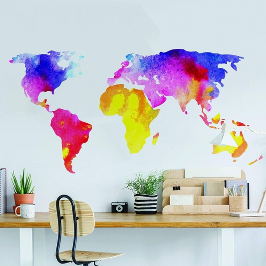 World Map Wall Decal - Sticker For Bedroom Playroom Boys Room Mural Decor - Art Of Home Removable Vinyl Peel Stick Decals Stickers Earth