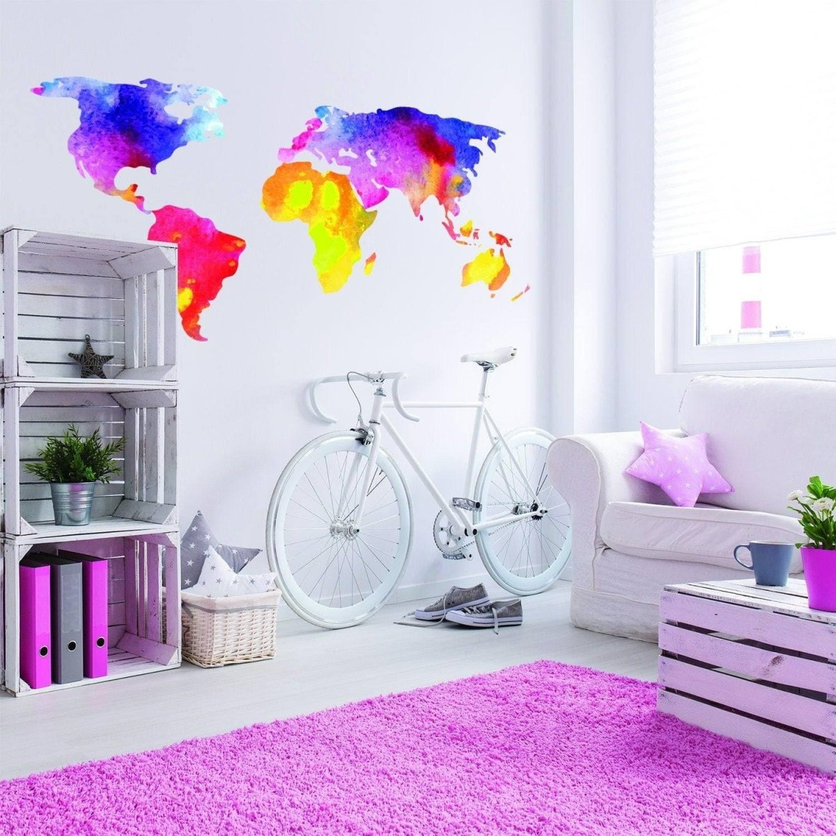 World Map Wall Decal - Sticker For Bedroom Playroom Boys Room Mural Decor - Art Of Home Removable Vinyl Peel Stick Decals Stickers Earth
