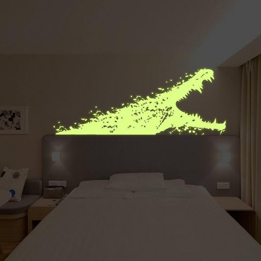 Glow In Dark Aligator Wall Sticker - Night Glowing Gator Vinyl Decal - Boy Or Girl Cut Alligator Mural - Realistic Luminescent Light Ghost
