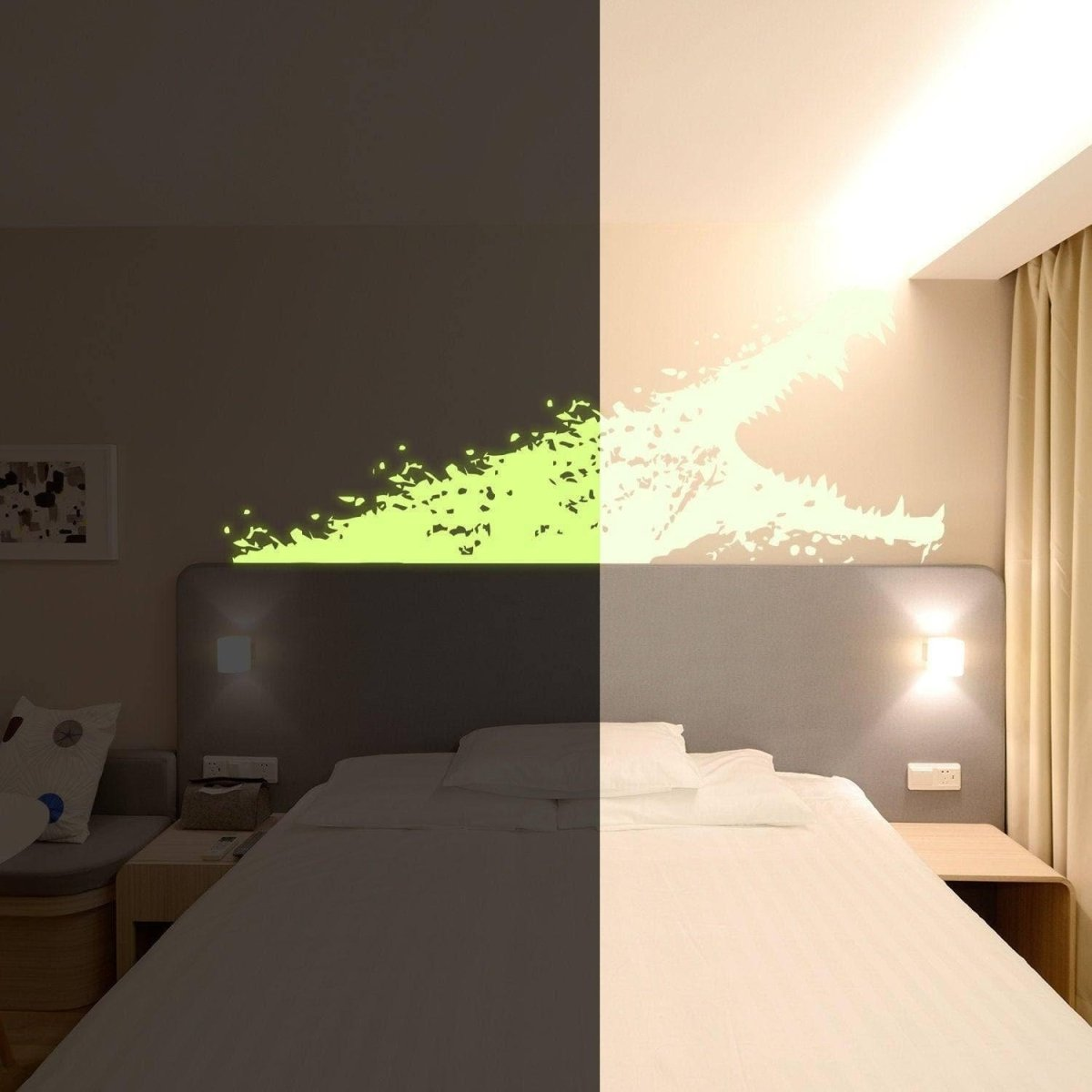 Glow In Dark Aligator Wall Sticker - Night Glowing Gator Vinyl Decal - Boy Or Girl Cut Alligator Mural - Realistic Luminescent Light Ghost