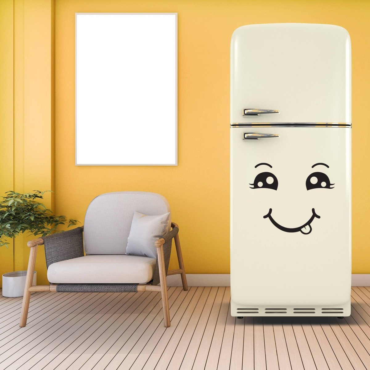 Refrigerator Smiley Face Decal - Happy Chef Smile Fridge Door Vinyl Sticker For Kitchen - Home Stick Adhesive Smiling Dining Decor