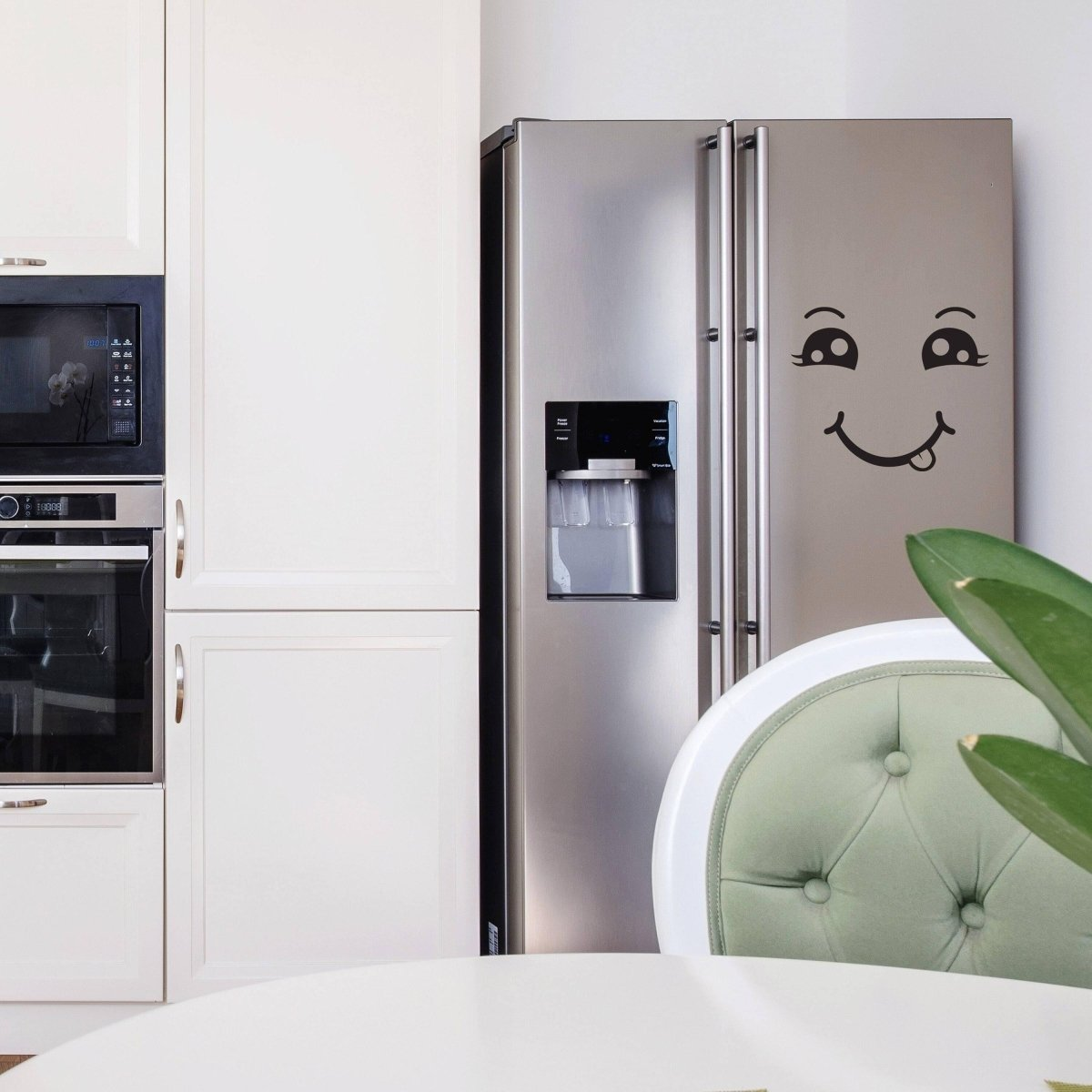 Refrigerator Smiley Face Decal - Happy Chef Smile Fridge Door Vinyl Sticker For Kitchen - Home Stick Adhesive Smiling Dining Decor