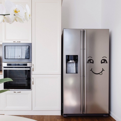 Refrigerator Smiley Face Decal - Happy Chef Smile Fridge Door Vinyl Sticker For Kitchen - Home Stick Adhesive Smiling Dining Decor