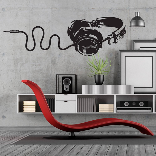 Headphone Vinyl Wall Sticker - Music Art Dj Diecut Weatherproof Decal - Silhouette Cut Decor Mural - Music Sticker - Headphone Sticker