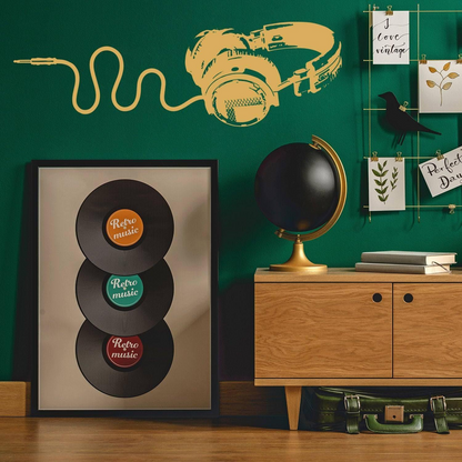 Headphone Vinyl Wall Sticker - Music Art Dj Diecut Weatherproof Decal - Silhouette Cut Decor Mural - Music Sticker - Headphone Sticker