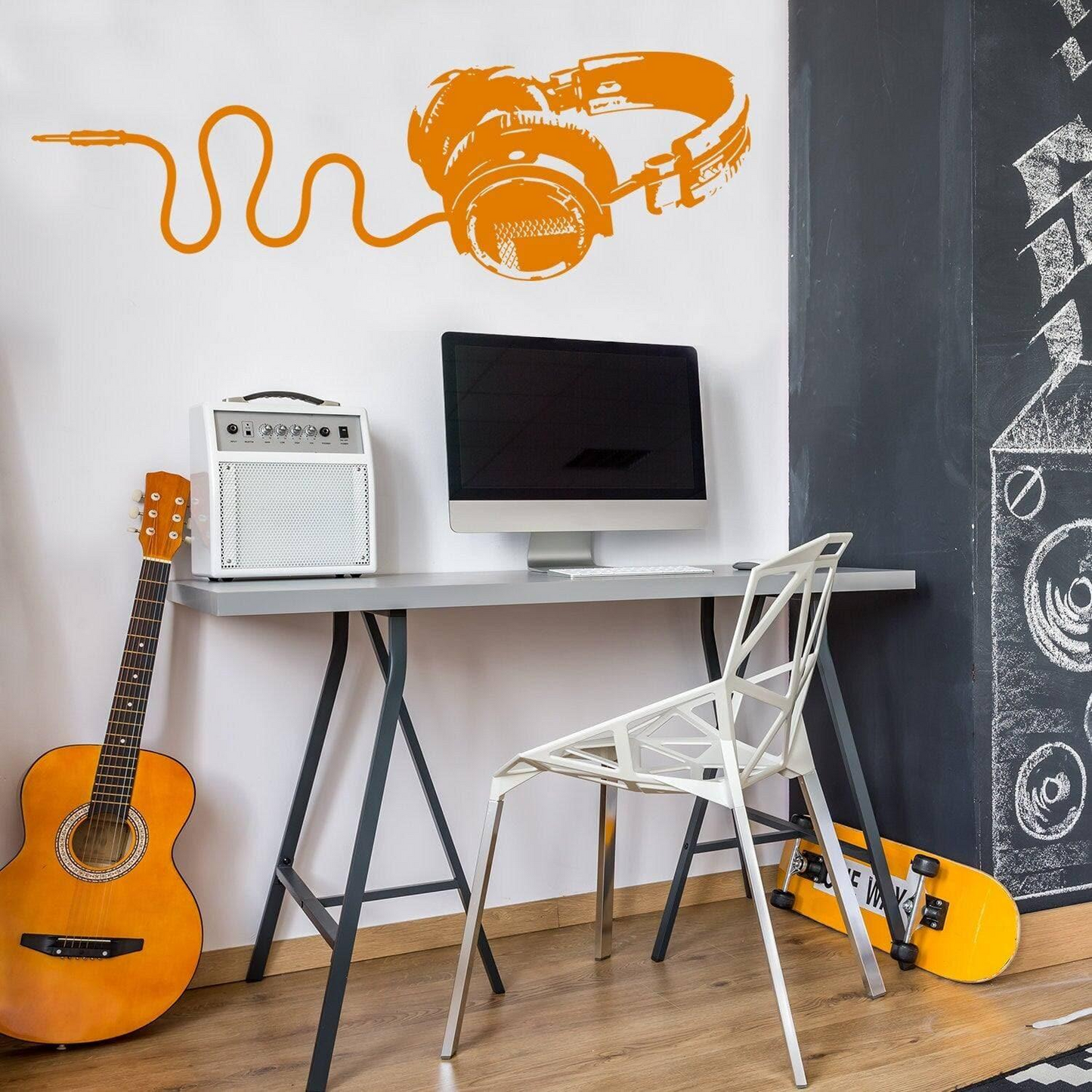 Headphone Vinyl Wall Sticker - Music Art Dj Diecut Weatherproof Decal - Silhouette Cut Decor Mural - Music Sticker - Headphone Sticker