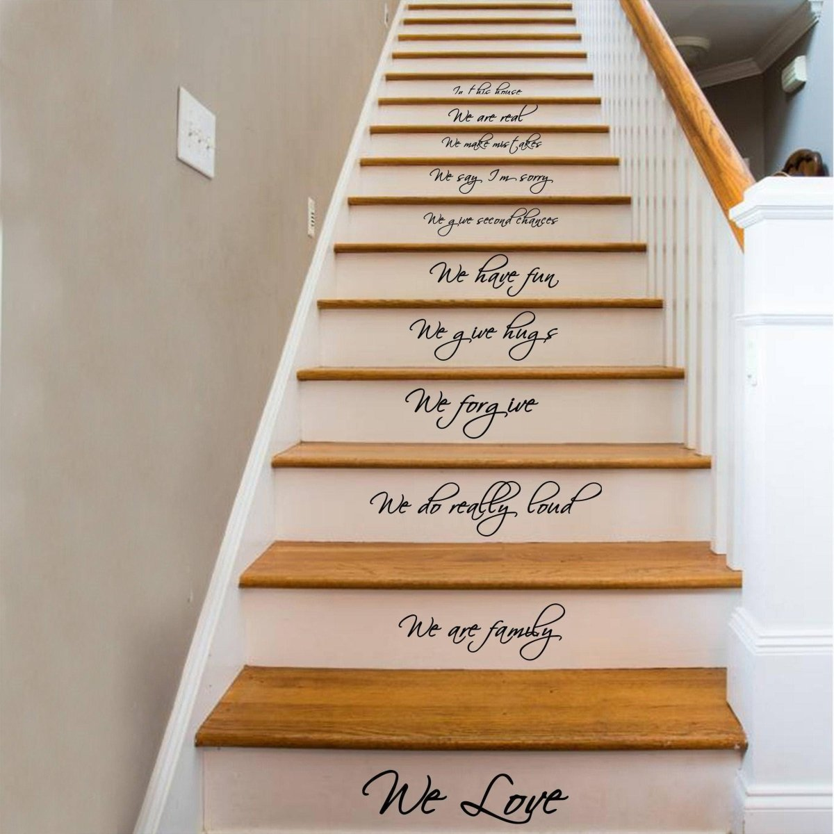 In This House Quote Stair Decals - Stairs Decal Quotes Vinyl Stickers - Staircase Step Riser Sticker - Stairway Sayings Family For Home