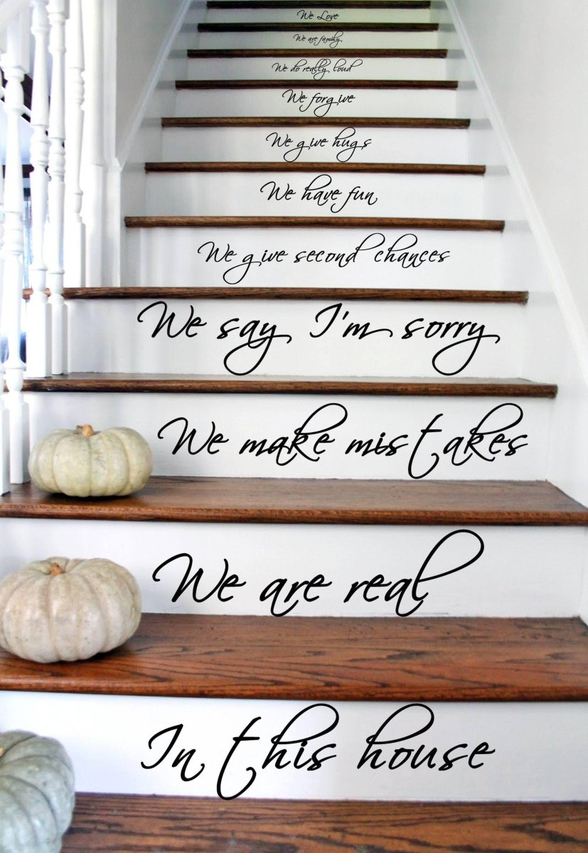 In This House Quote Stair Decals - Stairs Decal Quotes Vinyl Stickers - Staircase Step Riser Sticker - Stairway Sayings Family For Home
