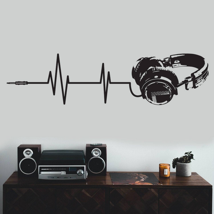 a wall decal of headphones and sound waves
