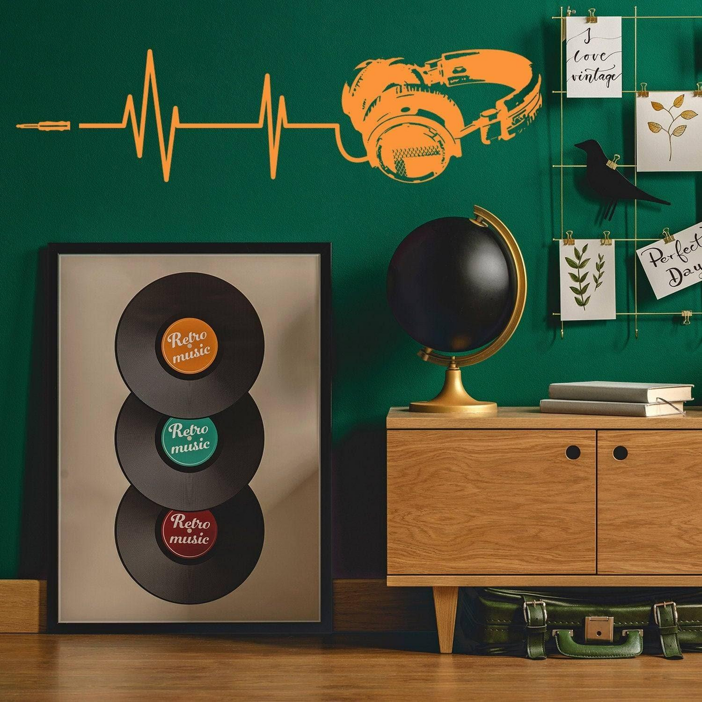Headphone Vinyl Wall Sticker - Music Art Dj Diecut Weatherproof Decal - Silhouette Cut Decor Mural - Music Sticker - Headphone Sticker